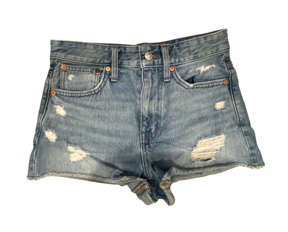 Madewell Relaxed Denim Shorts Womens 23 Distressed Blue Raw Hem Cutoff Cotton